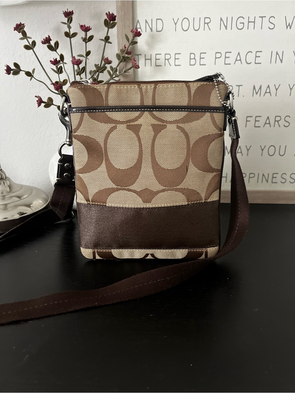 Coach Tan & Brown Signature Messenger Crossbody